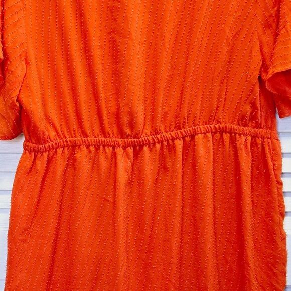 NWT MICHAEL KORS FAUX WRAP OPTIC ORANGE SIDE ZIP RUFFLE FRONT DRESS MSRP $165 - Picture 6 of 14
